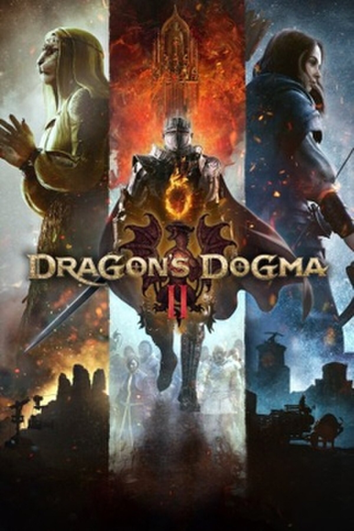 Dragon's Dogma 2 — cover art s Arisenem i pawnovima