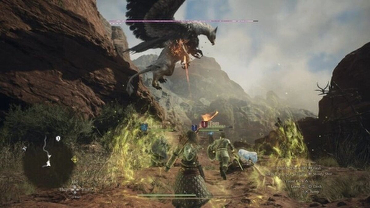 Dragon's Dogma 2 gameplay screenshot — borba s ogromnim neprijateljem