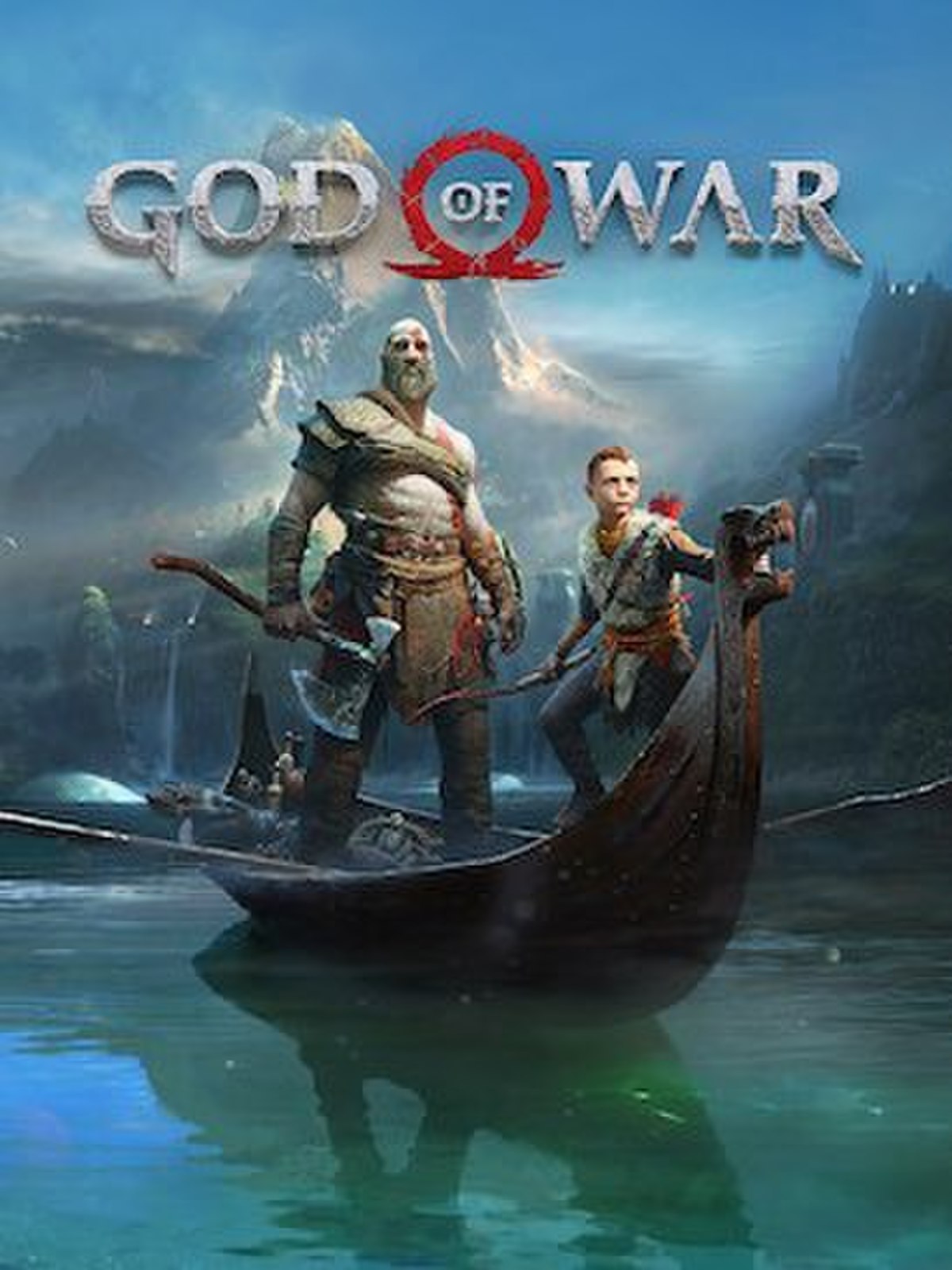 God of War (2018) — cover art koji prikazuje Kratosa i mladog Atreusa u nordijskoj šumi